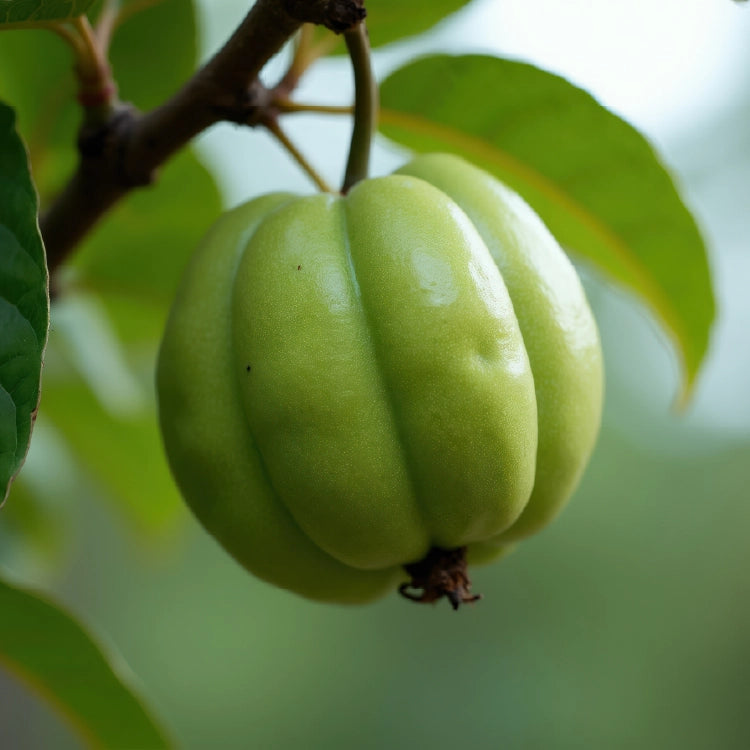 Garcinia fruit on a tree branch representing Citrin K garcinia extract in Athonix OFFSET